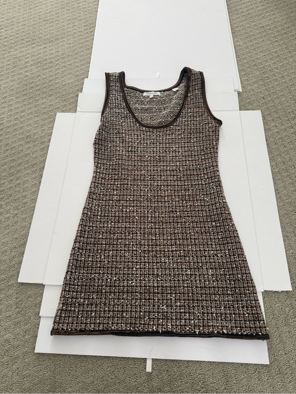 Veronica Beard Brown Tweed Sleeveless Knit Tank Dress